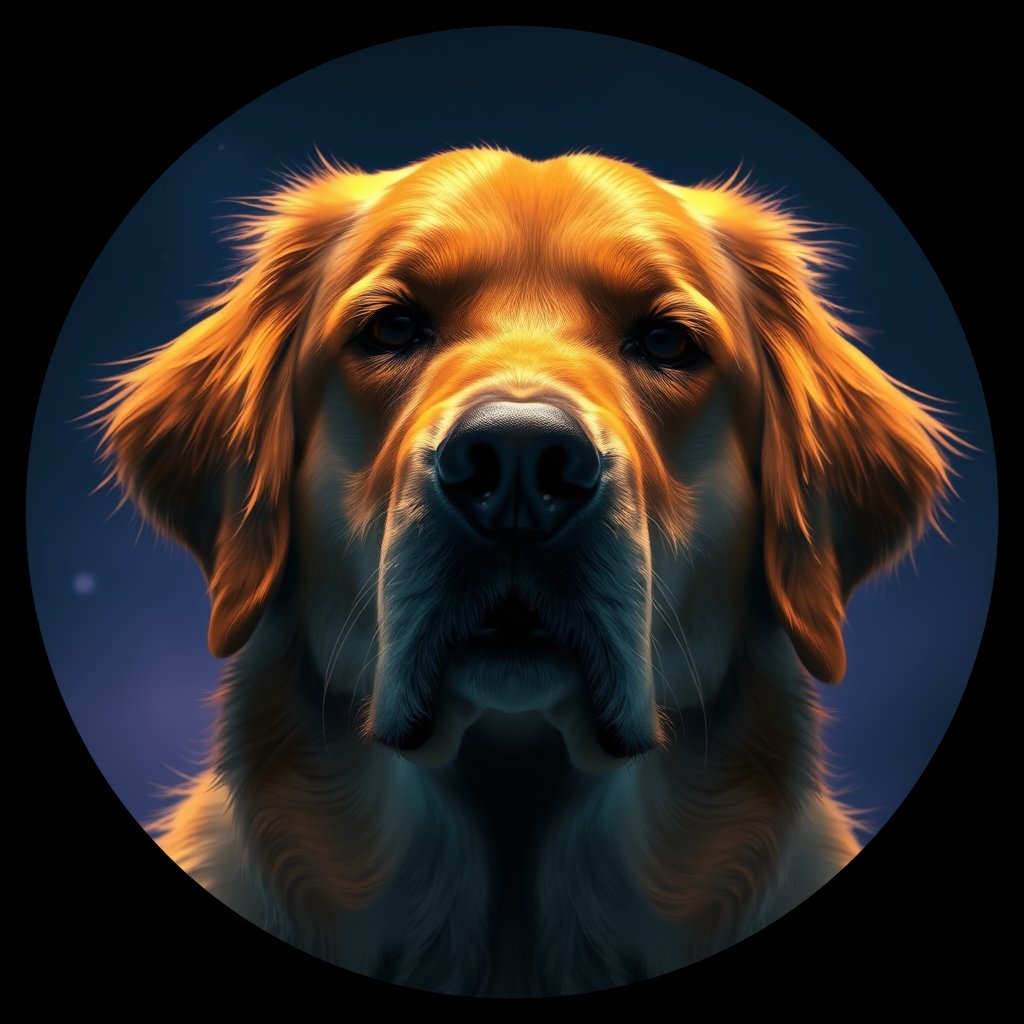 Cosmic medallion portrait of GRLS_grlsE9J2YZTT, a Golden Retriever
