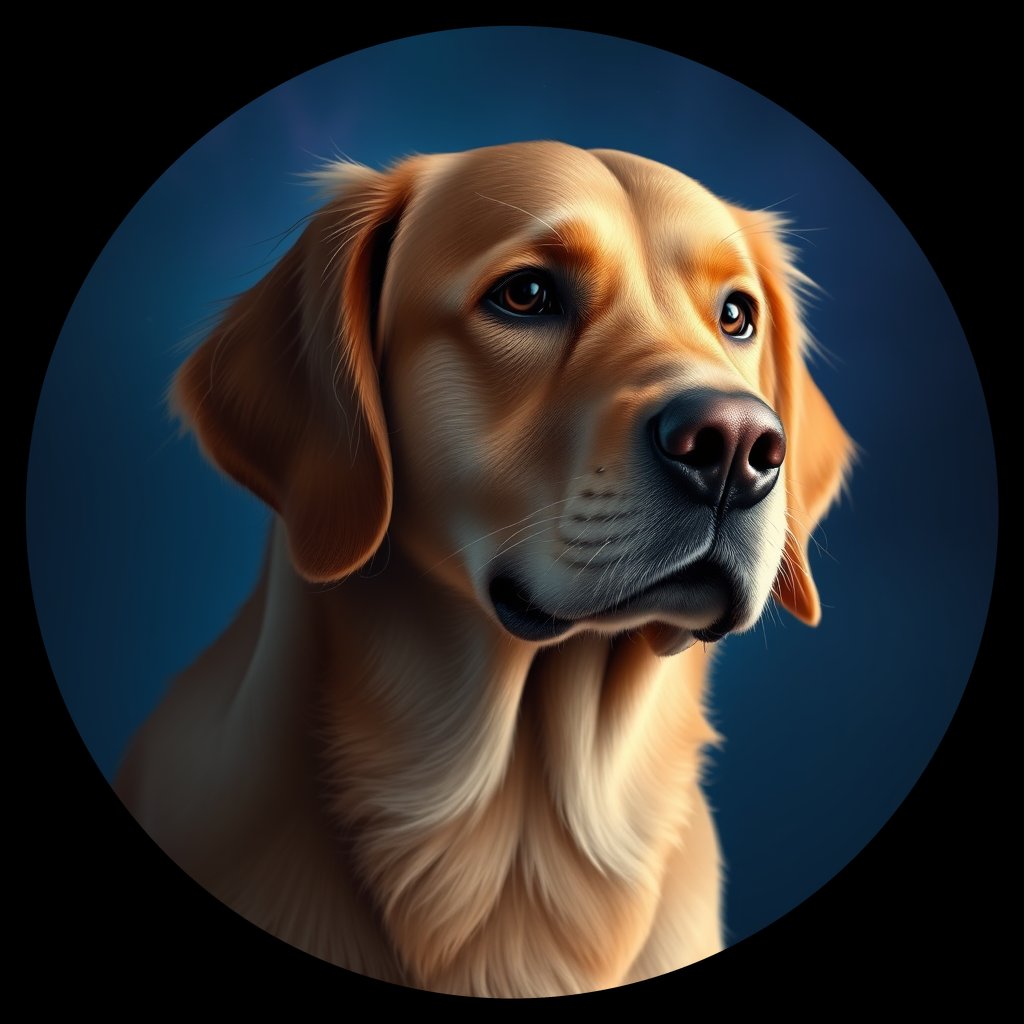 Cosmic medallion portrait of GRLS_grlsE9MPH2YY, a Golden Retriever