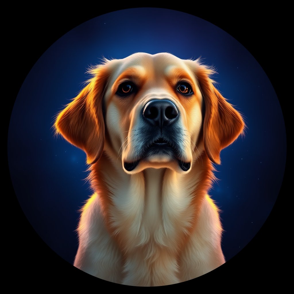 Cosmic medallion portrait of GRLS_grlsE9RSSF44, a Golden Retriever