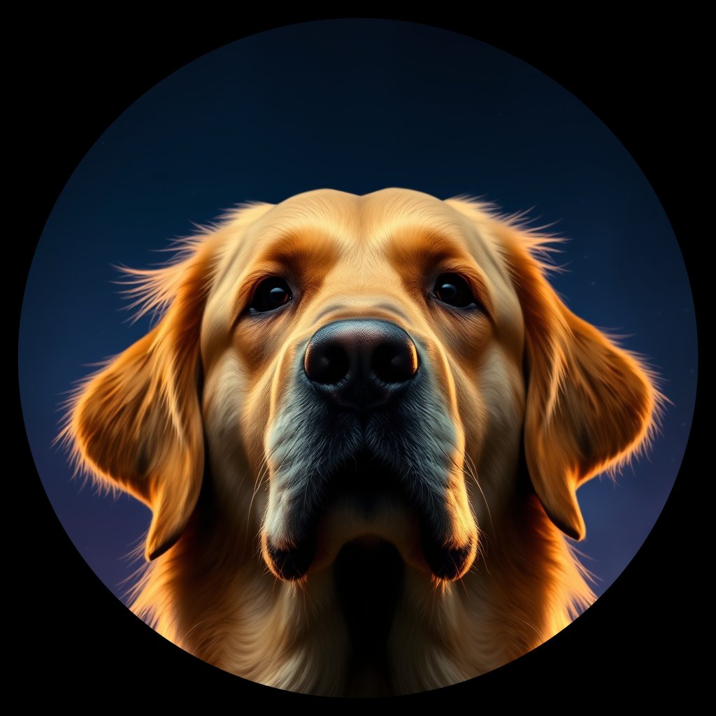 Cosmic medallion portrait of GRLS_grlsEA5JF800, a Golden Retriever