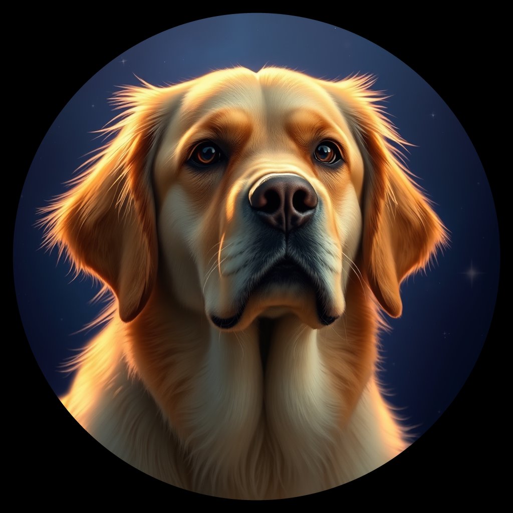 Cosmic medallion portrait of GRLS_grlsEA806TCC, a Golden Retriever