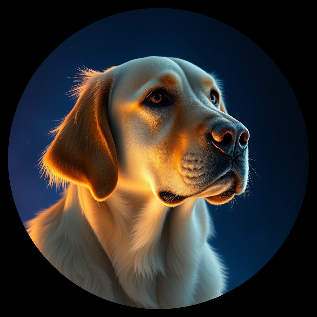 Cosmic medallion portrait of GRLS_grlsEBPBMP88, a Golden Retriever