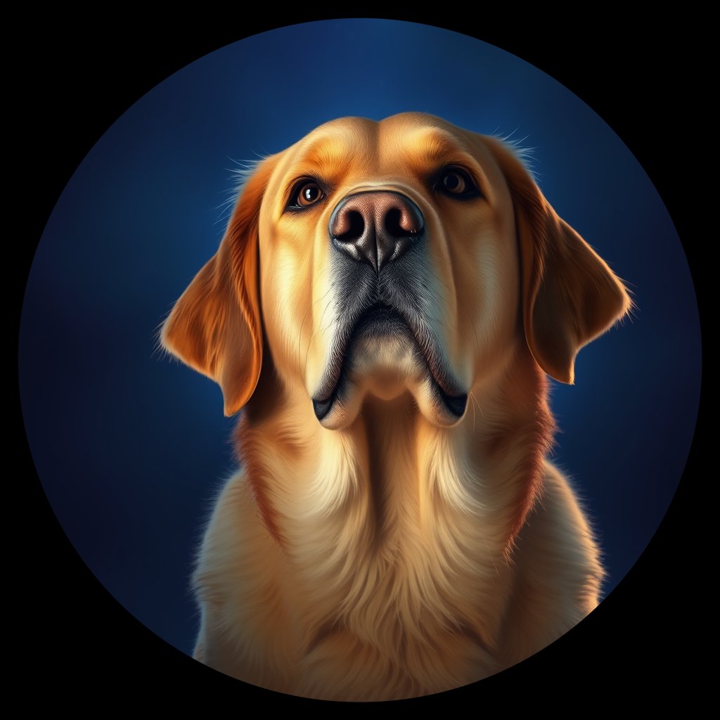 Cosmic medallion portrait of GRLS_grlsEBWSTBVV, a Golden Retriever