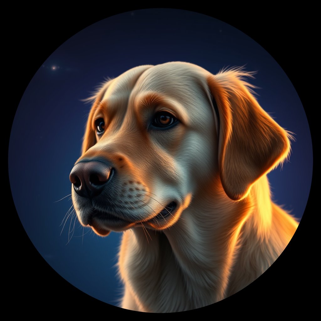 Cosmic medallion portrait of GRLS_grlsEC1UTZ11, a Golden Retriever
