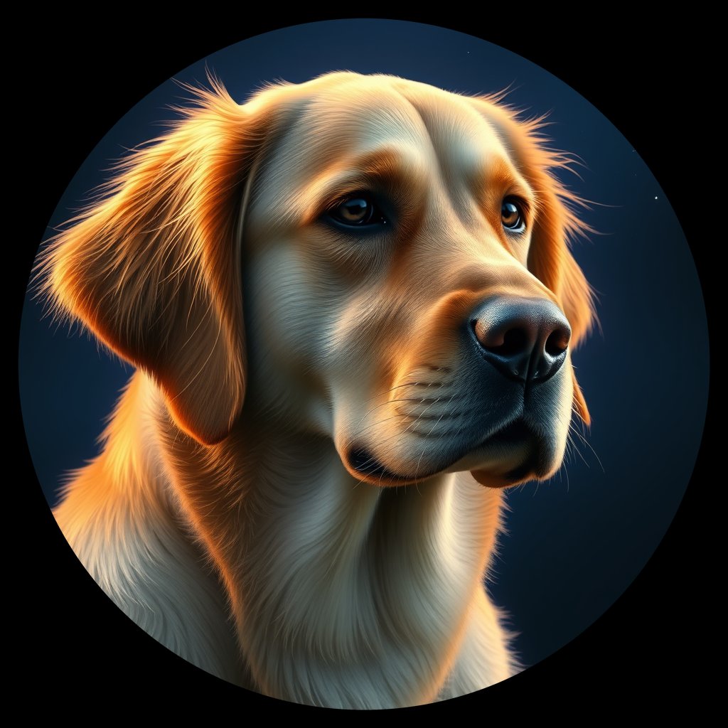 Cosmic medallion portrait of GRLS_grlsEF0ETCRR, a Golden Retriever