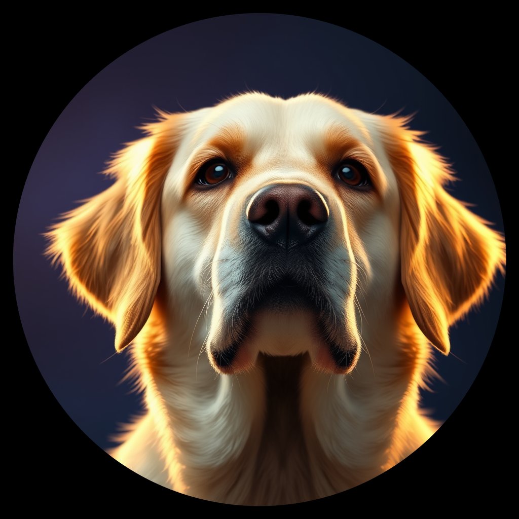Cosmic medallion portrait of GRLS_grlsEFAHDC99, a Golden Retriever