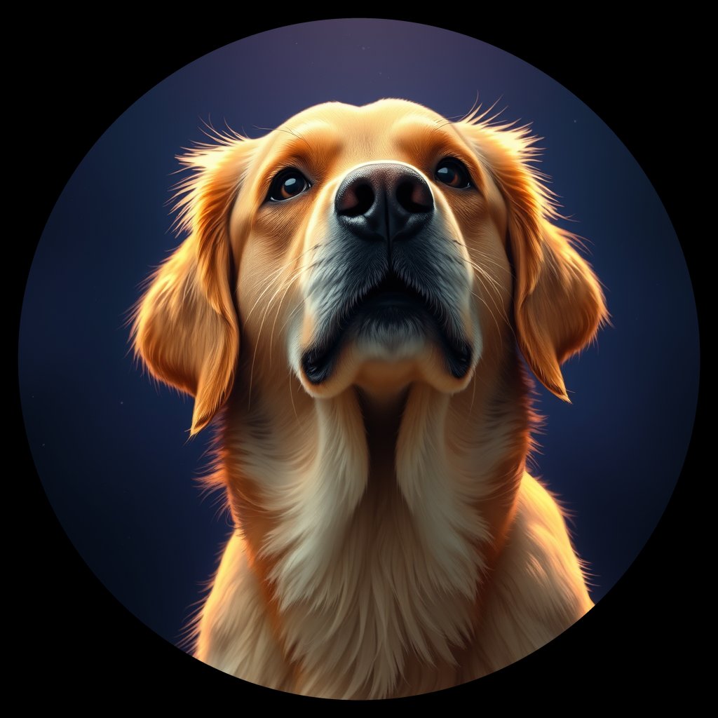Cosmic medallion portrait of GRLS_grlsEFGZ0200, a Golden Retriever