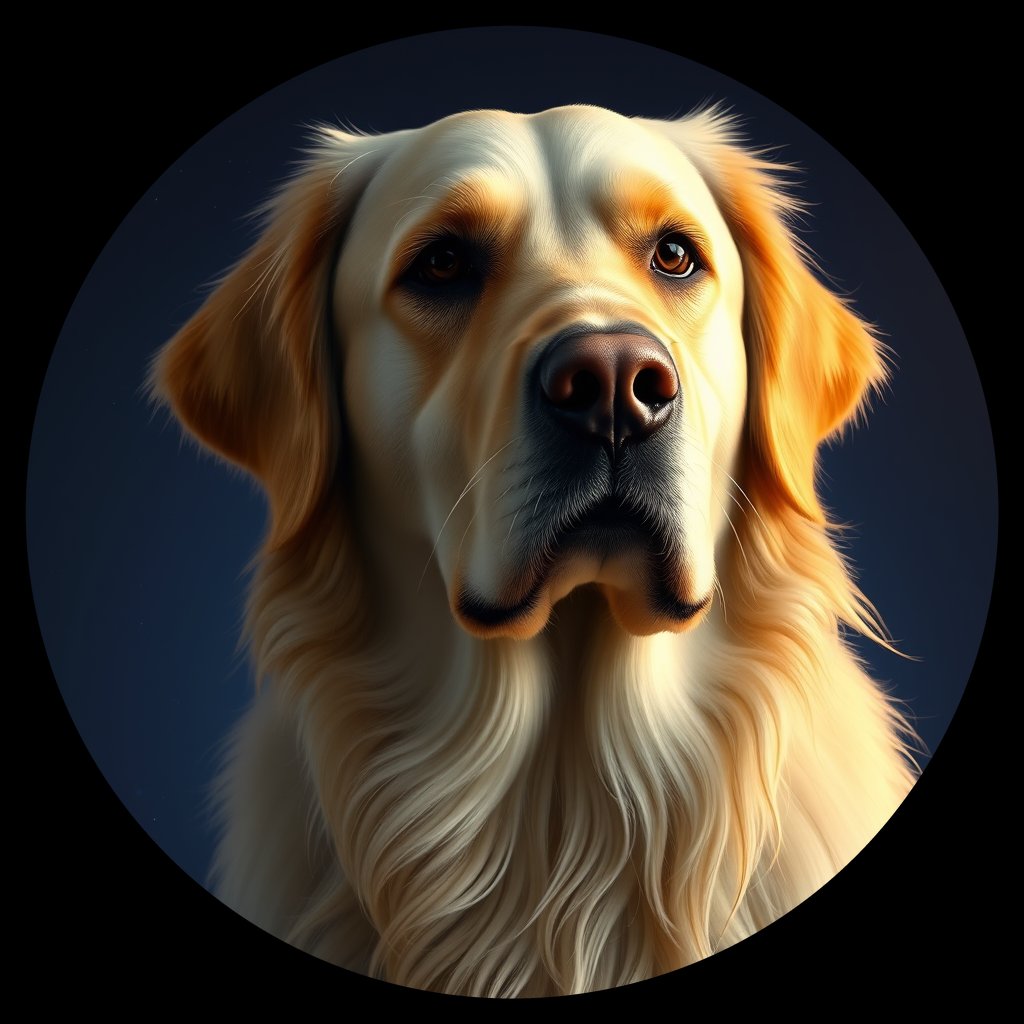Cosmic medallion portrait of GRLS_grlsEGJEH6HH, a Golden Retriever