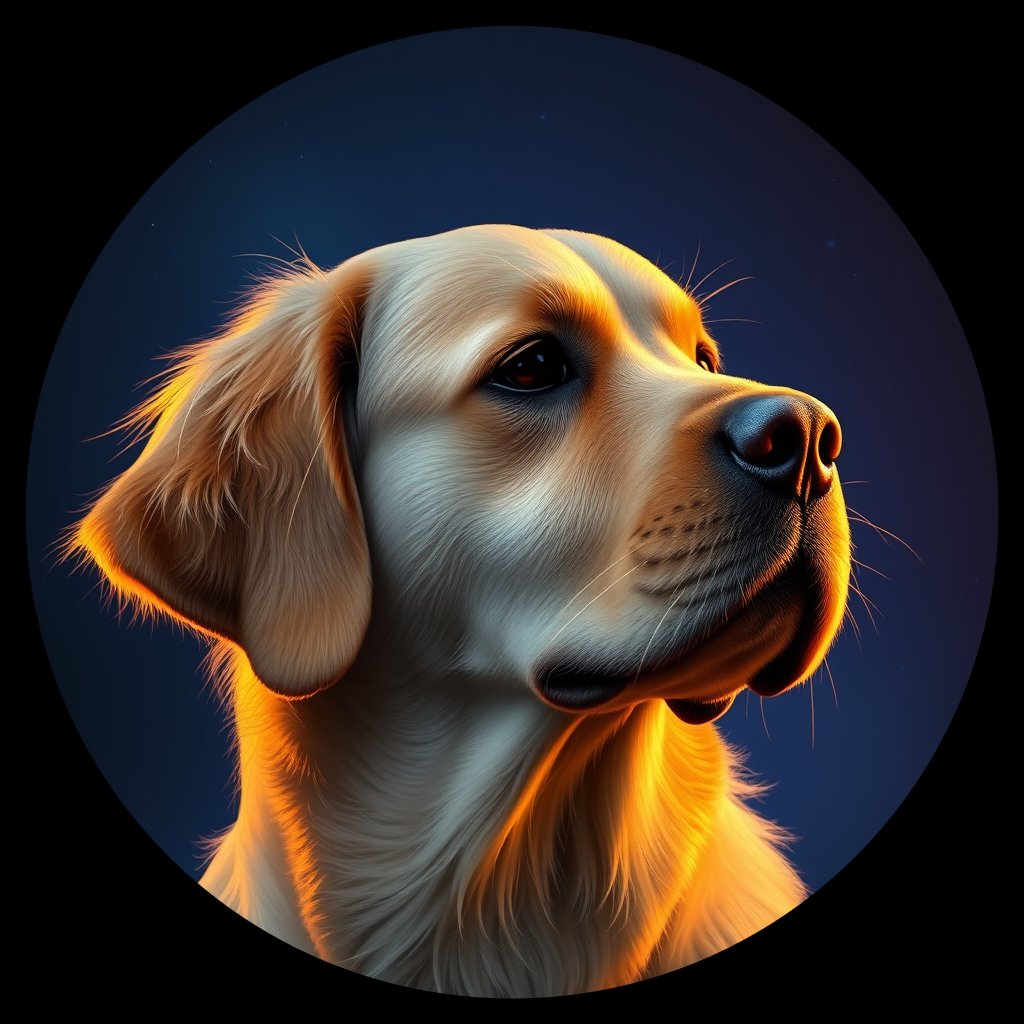 Cosmic medallion portrait of GRLS_grlsEGYPXK44, a Golden Retriever