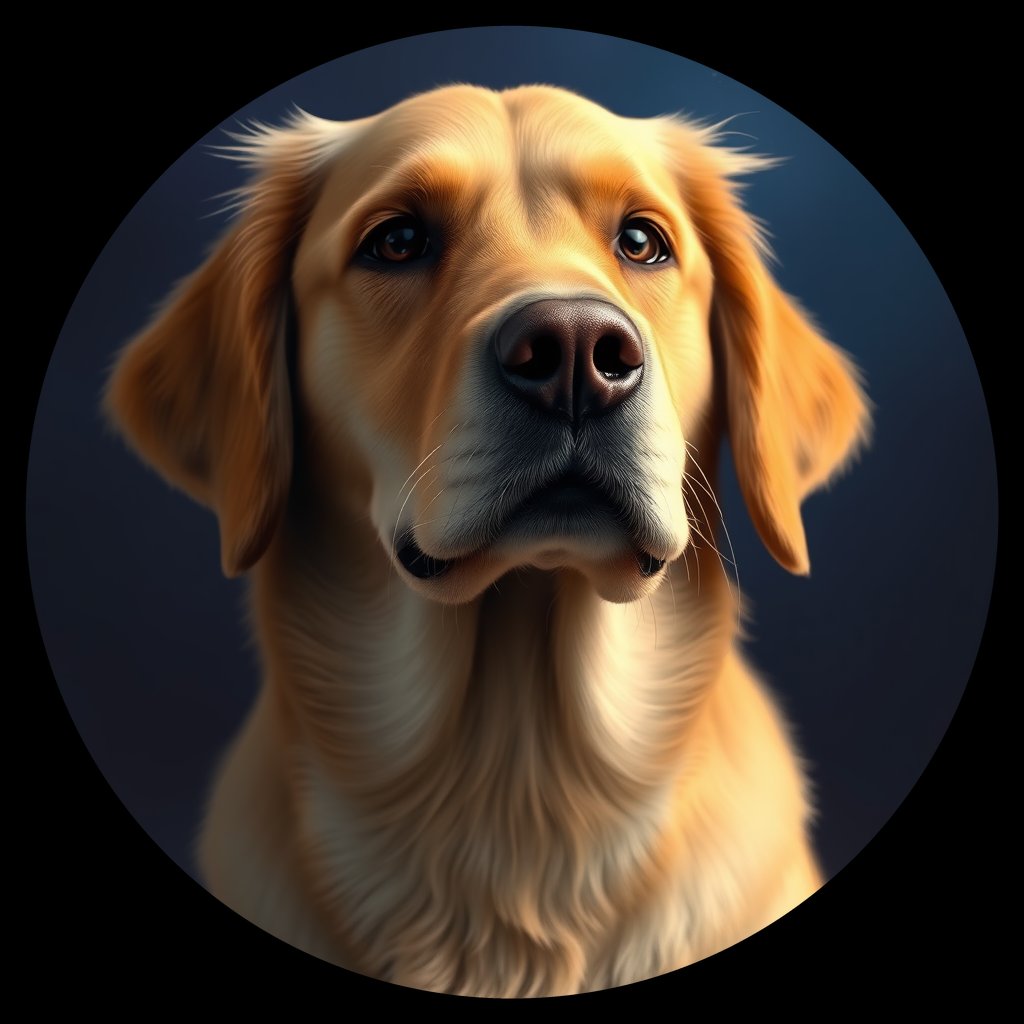 Cosmic medallion portrait of GRLS_grlsEHGJES55, a Golden Retriever