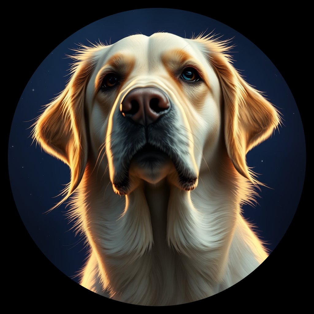 Cosmic medallion portrait of GRLS_grlsEHOFY2PP, a Golden Retriever