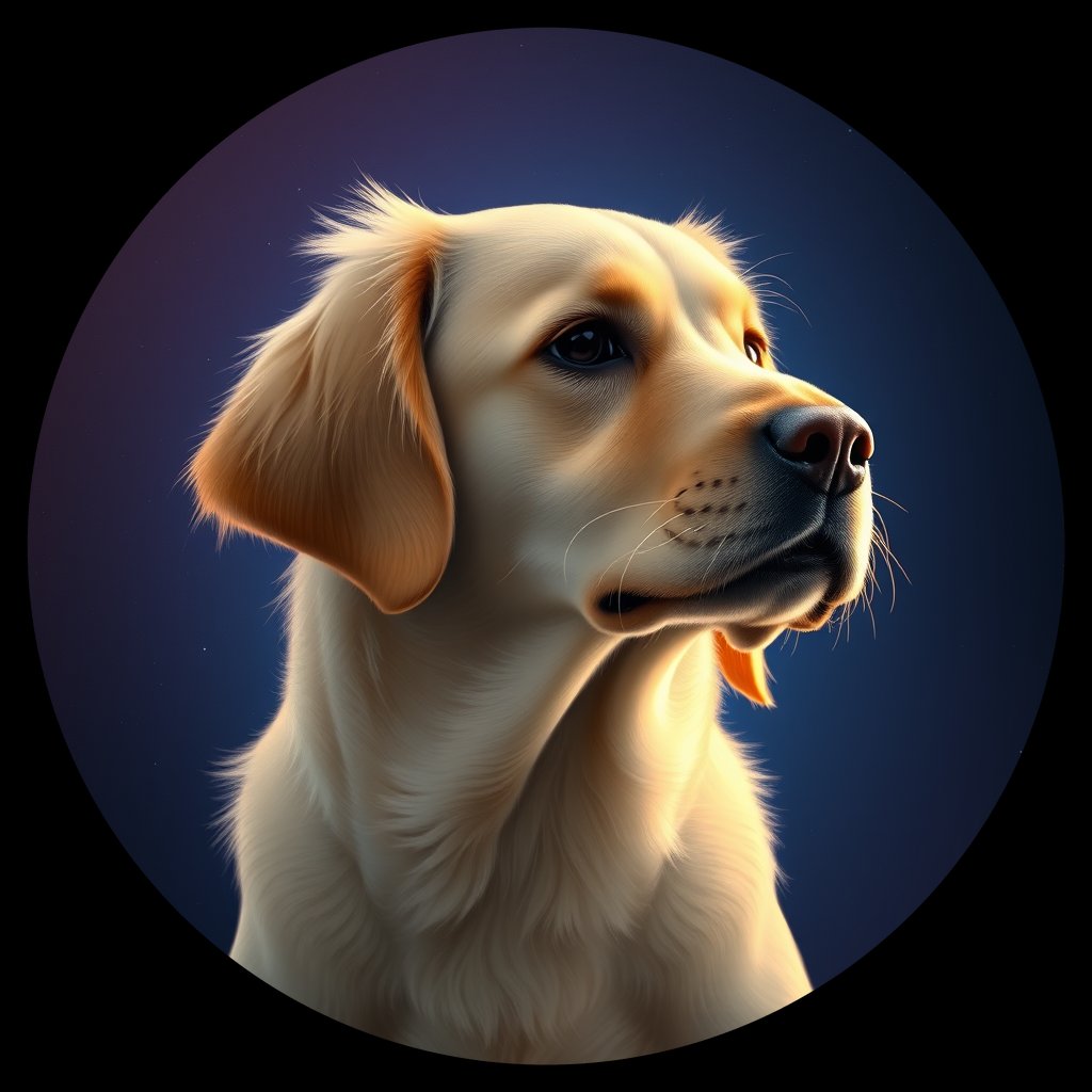 Cosmic medallion portrait of GRLS_grlsEI1W4ZQQ, a Golden Retriever