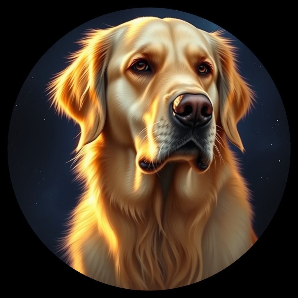Cosmic medallion portrait of GRLS_grlsEIJTMIAA, a Golden Retriever