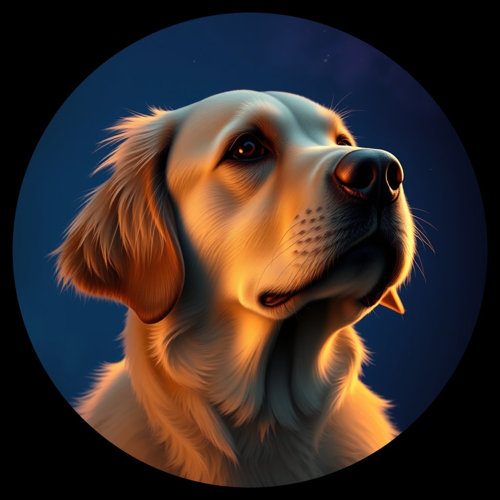 Cosmic medallion portrait of GRLS_grlsEJUQ9KK, a Golden Retriever
