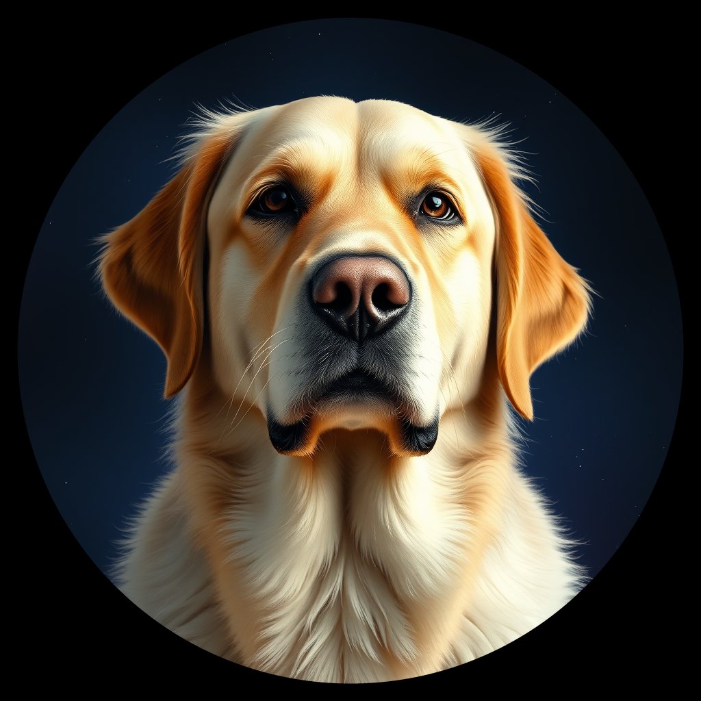 Cosmic medallion portrait of GRLS_grlsEL3TT6JJ, a Golden Retriever