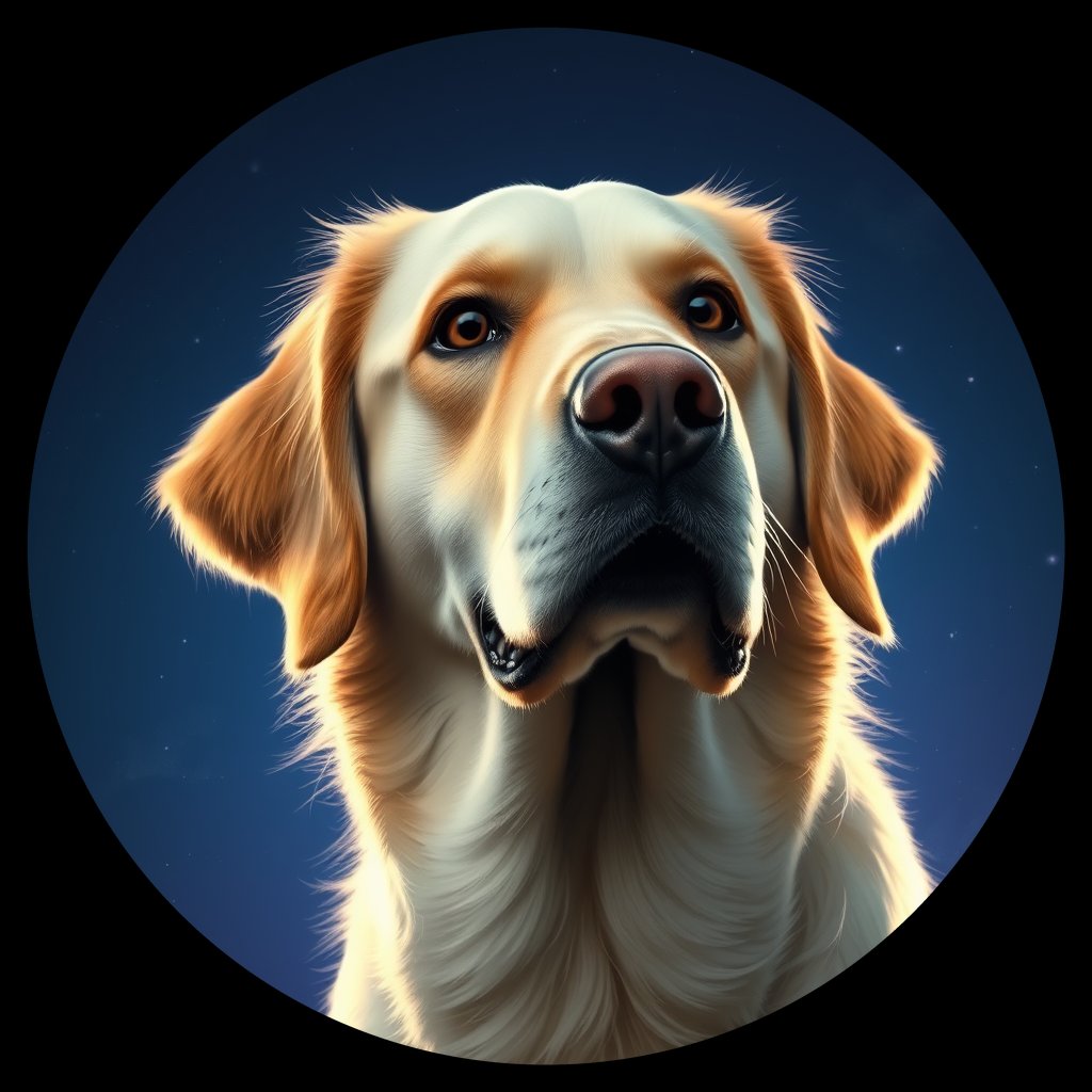 Cosmic medallion portrait of GRLS_grlsELHW36, a Golden Retriever