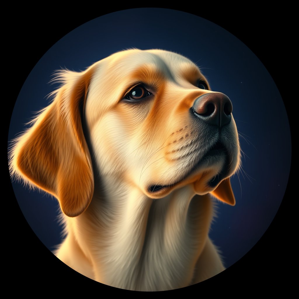 Cosmic medallion portrait of GRLS_grlsEM8W2TCC, a Golden Retriever