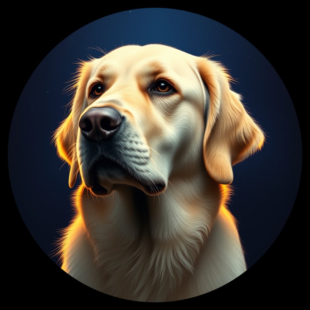 Cosmic medallion portrait of GRLS_grlsEN4PVQOO, a Golden Retriever