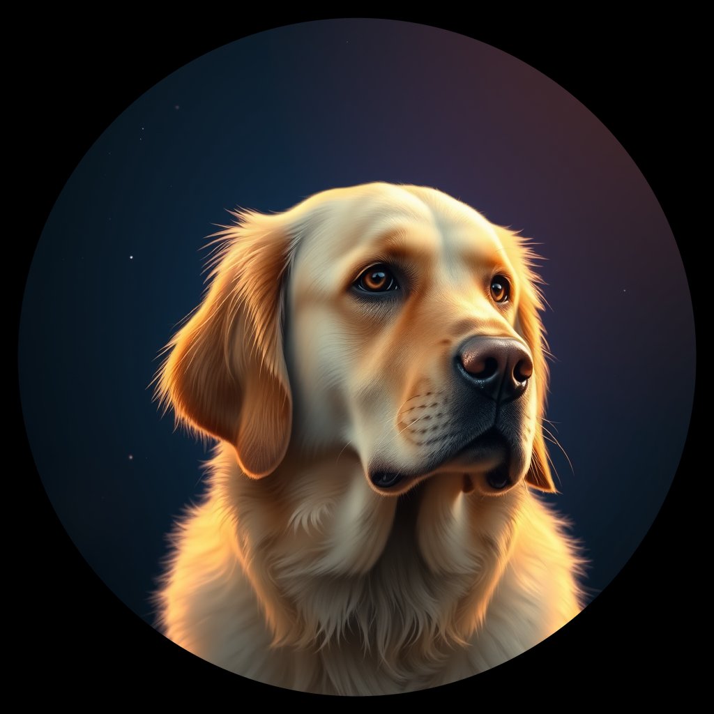Cosmic medallion portrait of GRLS_grlsEO0CKZGG, a Golden Retriever