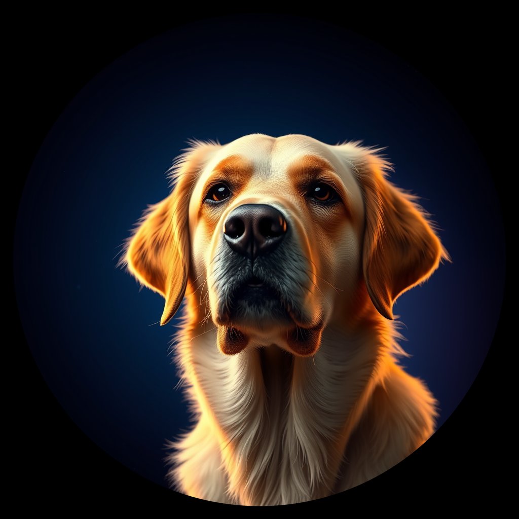 Cosmic medallion portrait of GRLS_grlsEO82XEOO, a Golden Retriever