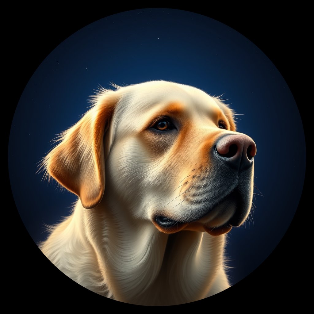 Cosmic medallion portrait of GRLS_grlsEOGNUT66, a Golden Retriever