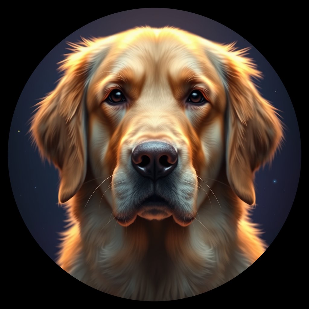 Cosmic medallion portrait of GRLS_grlsEOQD1JJ, a Golden Retriever
