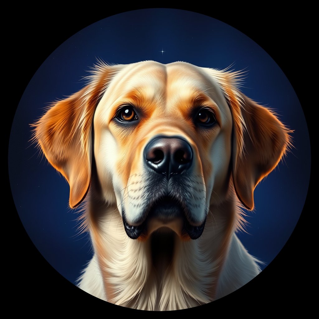 Cosmic medallion portrait of GRLS_grlsEPJAI700, a Golden Retriever