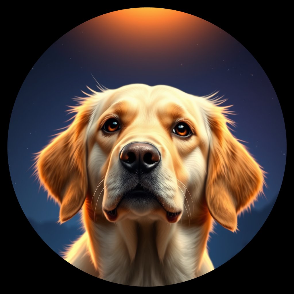 Cosmic medallion portrait of GRLS_grlsEQIOW0DD, a Golden Retriever
