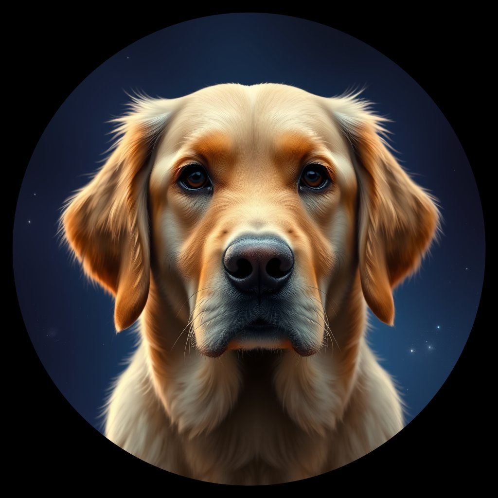 Cosmic medallion portrait of GRLS_grlsEQTN7K, a Golden Retriever