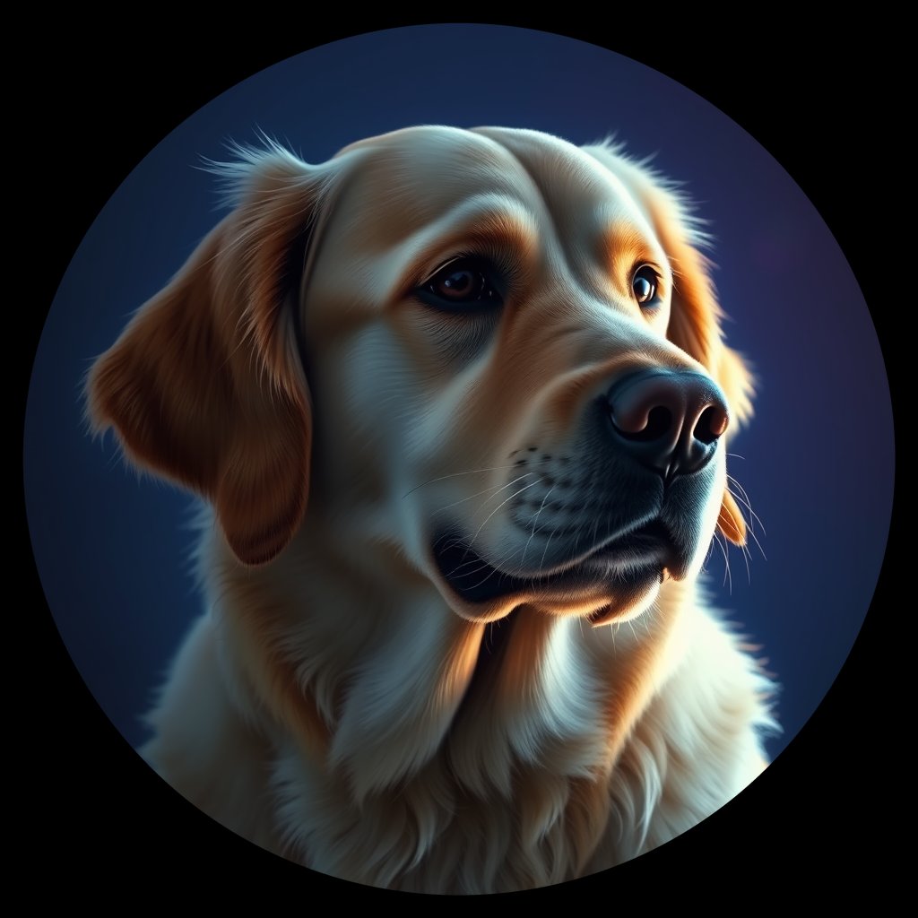 Cosmic medallion portrait of GRLS_grlsER7M411, a Golden Retriever