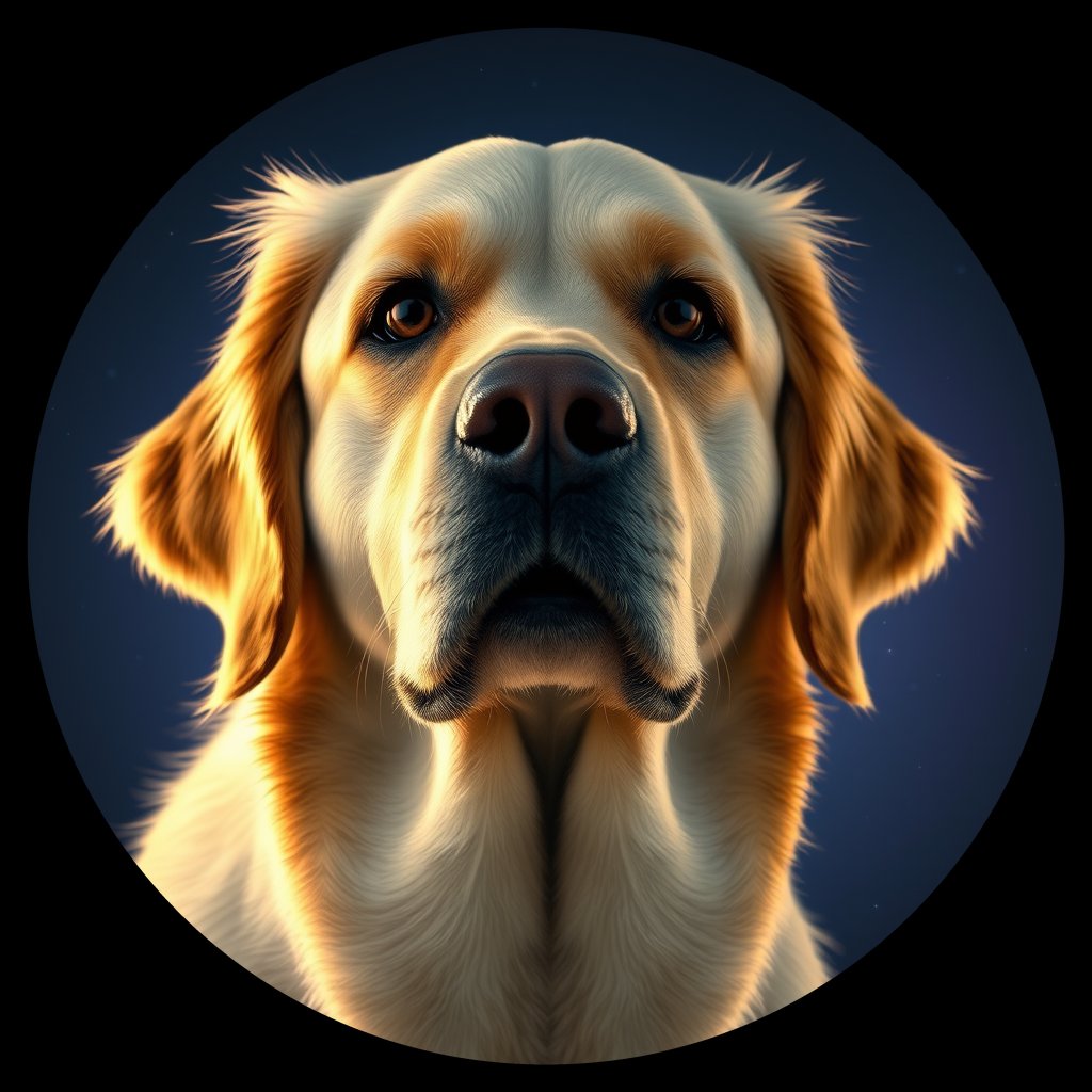 Cosmic medallion portrait of GRLS_grlsET2DGV11, a Golden Retriever