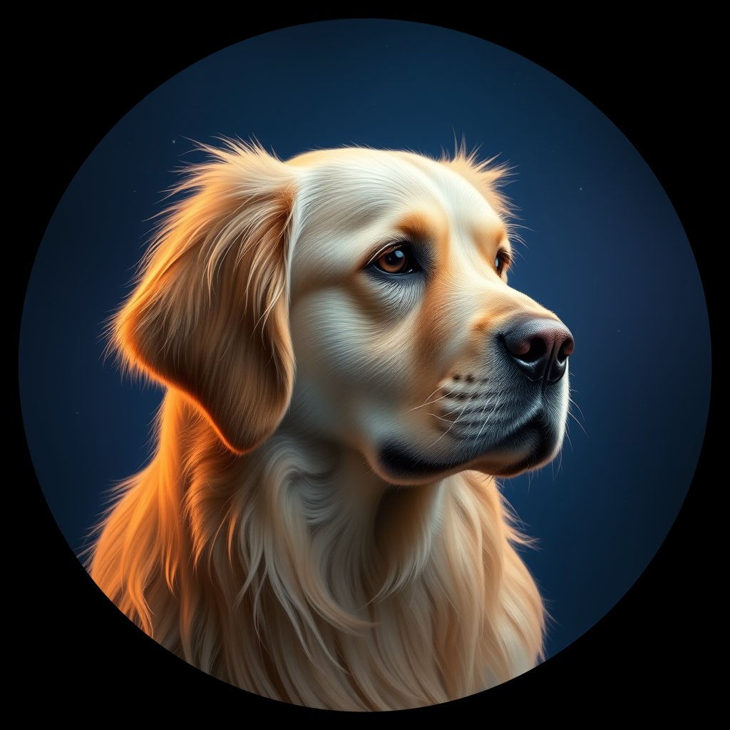 Cosmic medallion portrait of GRLS_grlsEUP75WW, a Golden Retriever