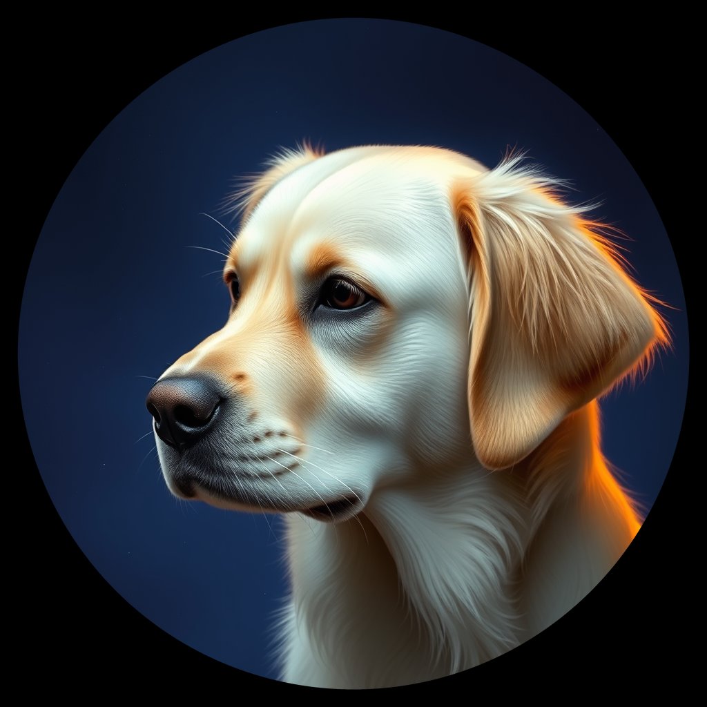 Cosmic medallion portrait of GRLS_grlsEUPFSBEE, a Golden Retriever