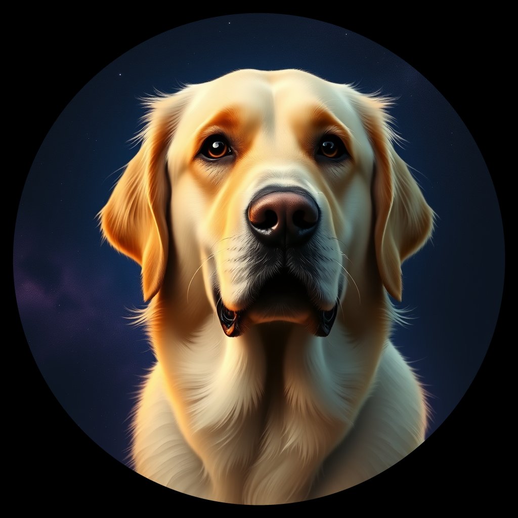 Cosmic medallion portrait of GRLS_grlsEVTHEN99, a Golden Retriever