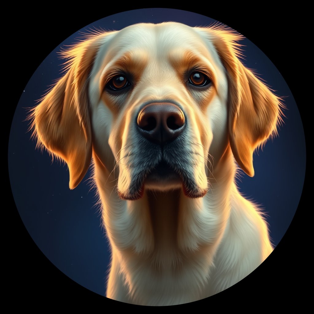 Cosmic medallion portrait of GRLS_grlsEWO92YII, a Golden Retriever