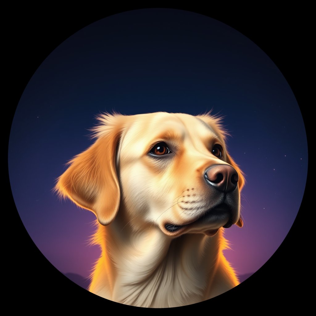 Cosmic medallion portrait of GRLS_grlsEX7LHFFF, a Golden Retriever