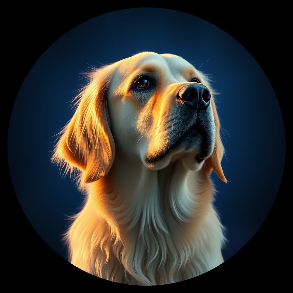 Cosmic medallion portrait of GRLS_grlsEYQ09YY, a Golden Retriever