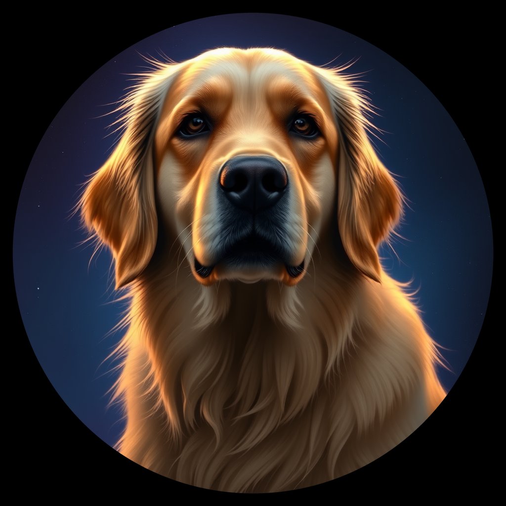 Cosmic medallion portrait of GRLS_grlsEZ8CTFQQ, a Golden Retriever