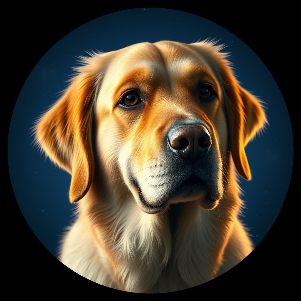 Cosmic medallion portrait of GRLS_grlsEZU6HFFF, a Golden Retriever