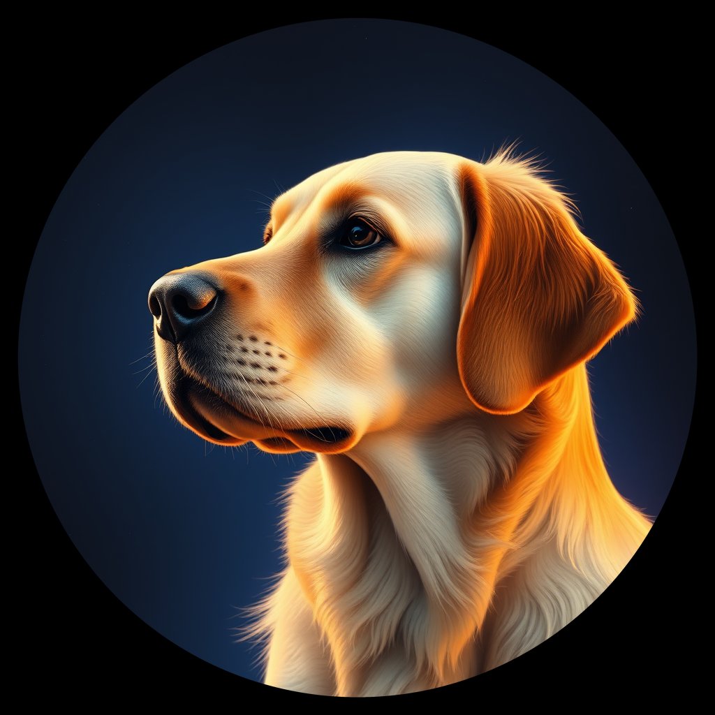 Cosmic medallion portrait of GRLS_grlsF0M5YMQQ, a Golden Retriever