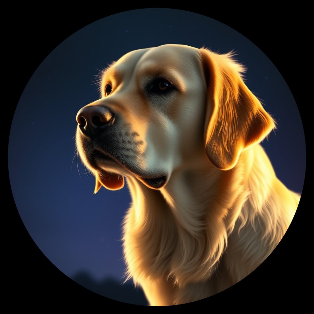Cosmic medallion portrait of GRLS_grlsF0YBE88, a Golden Retriever
