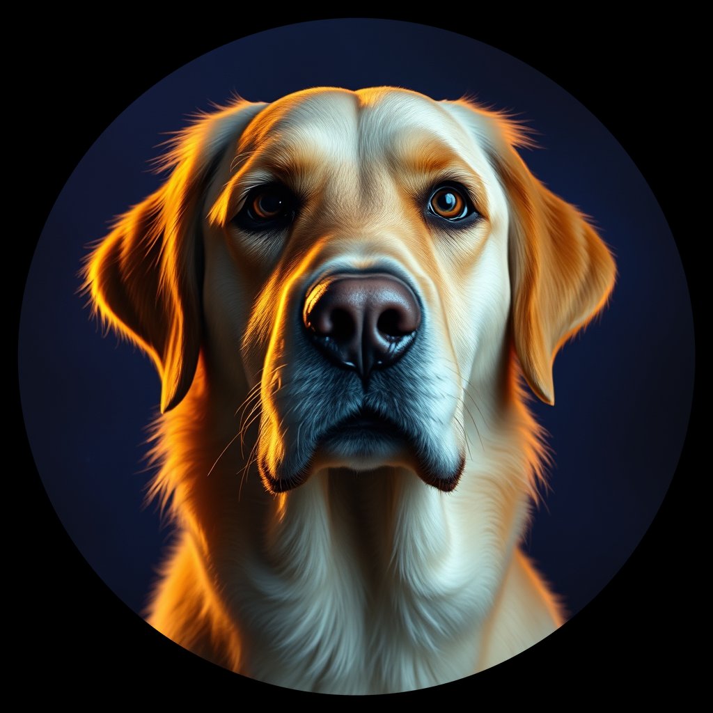Cosmic medallion portrait of GRLS_grlsF1VUG222, a Golden Retriever