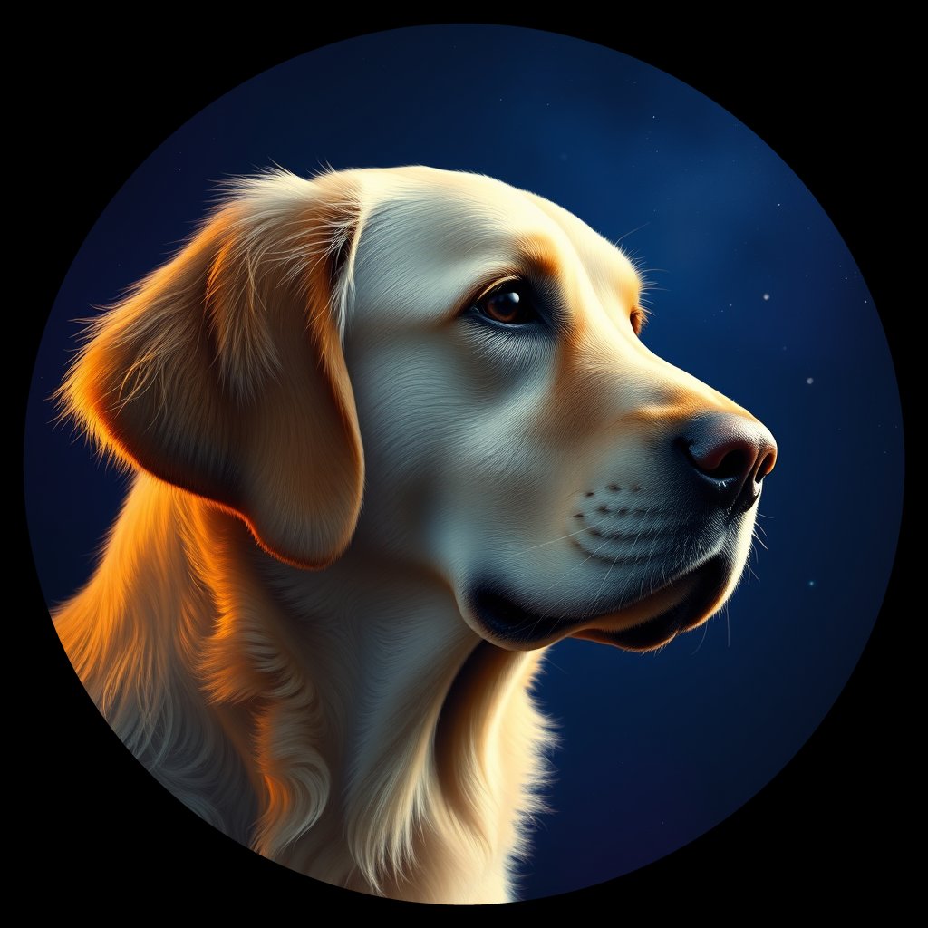 Cosmic medallion portrait of GRLS_grlsF2IBC5, a Golden Retriever