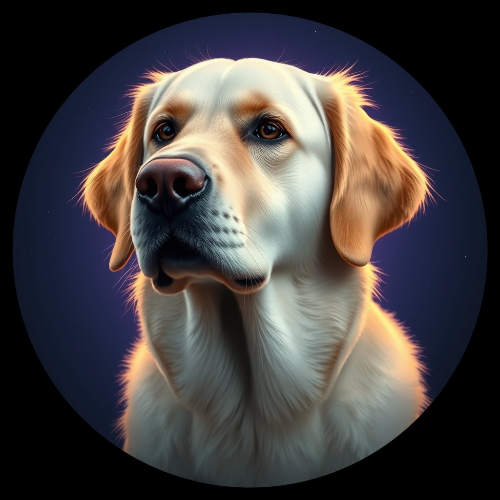 Cosmic medallion portrait of GRLS_grlsF2SOPLL, a Golden Retriever