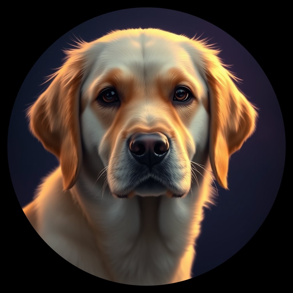 Cosmic medallion portrait of GRLS_grlsF2UFEXHH, a Golden Retriever
