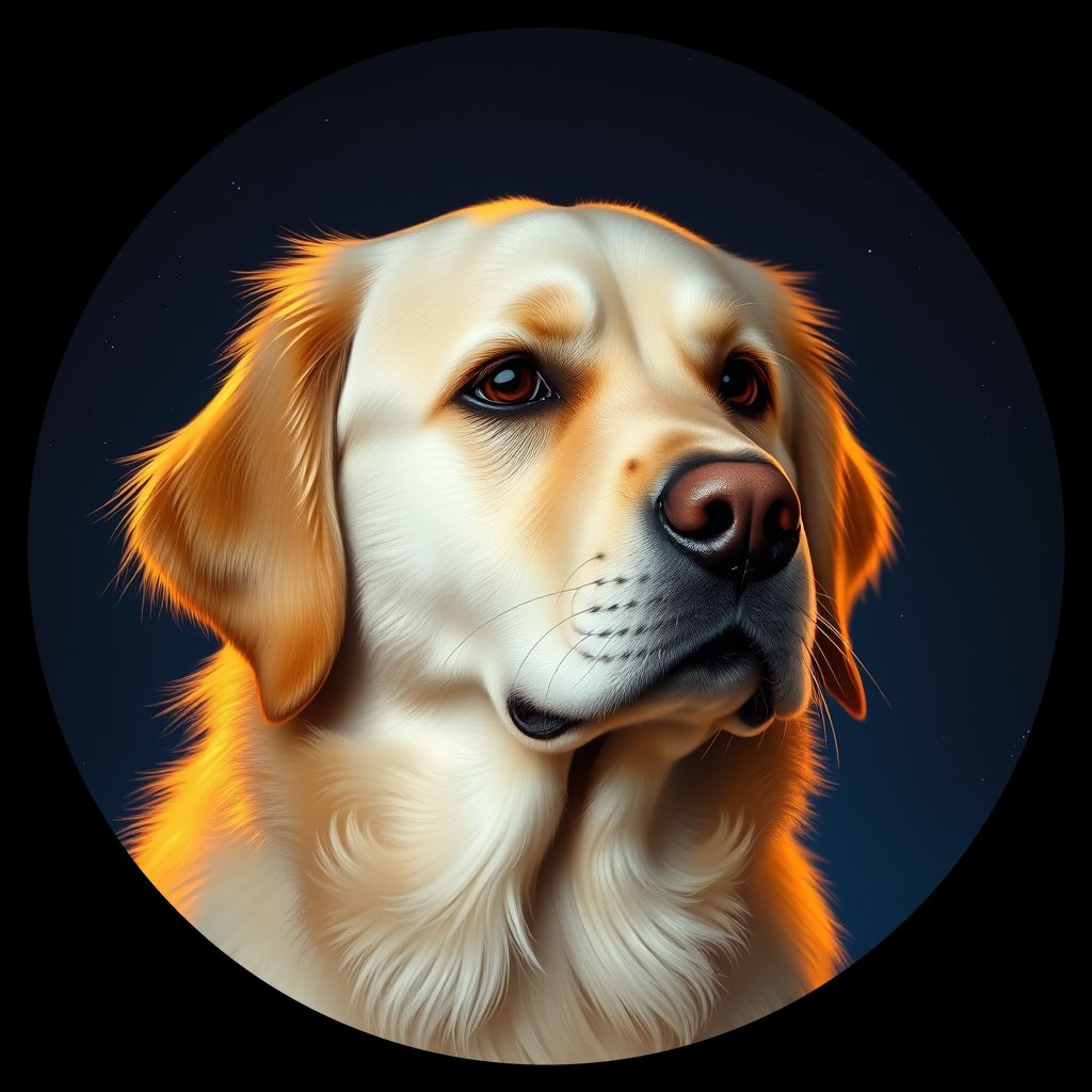 Cosmic medallion portrait of GRLS_grlsF2UZT400, a Golden Retriever