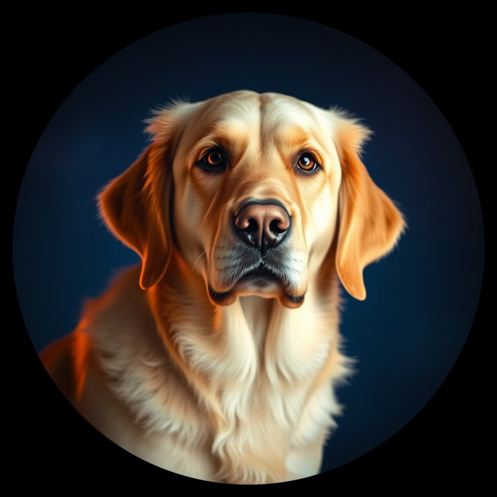 Cosmic medallion portrait of GRLS_grlsF3IYFPZZ, a Golden Retriever