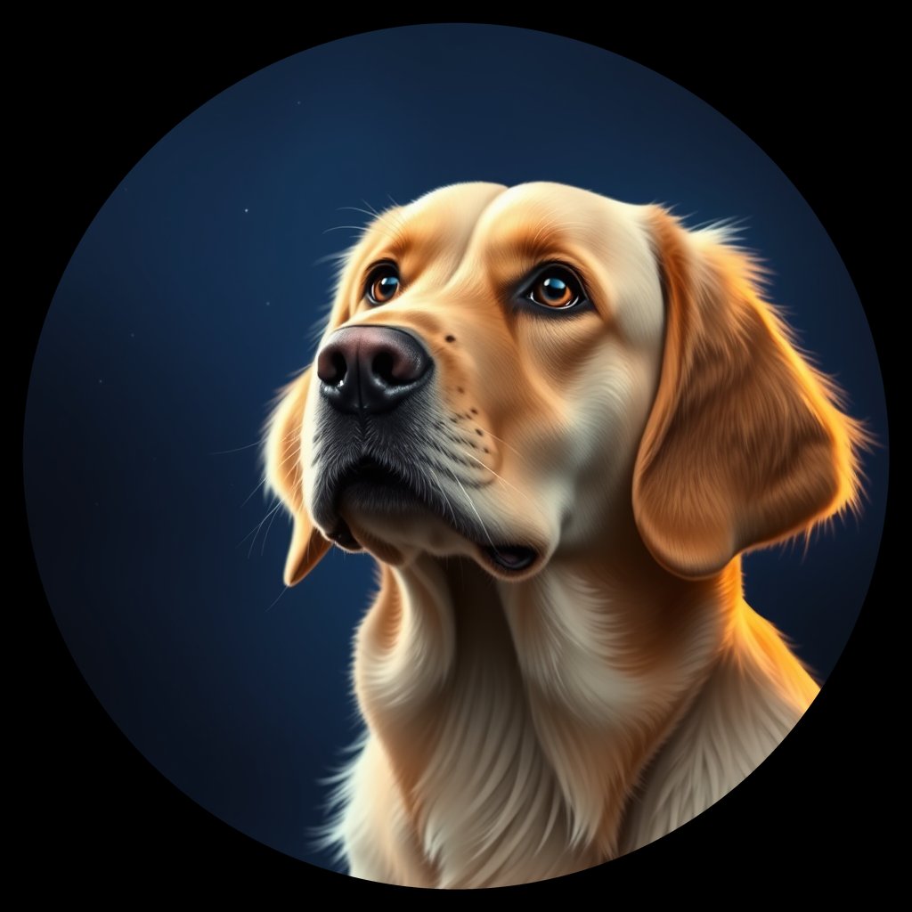 Cosmic medallion portrait of GRLS_grlsF73DD644, a Golden Retriever