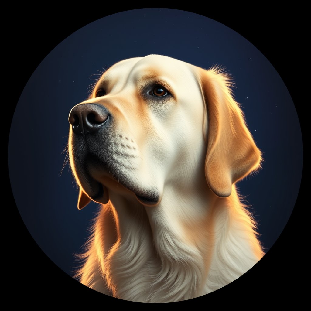 Cosmic medallion portrait of GRLS_grlsF87XXUNN, a Golden Retriever