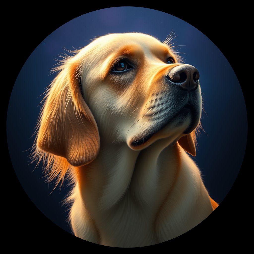 Cosmic medallion portrait of GRLS_grlsFB7BYDXX, a Golden Retriever